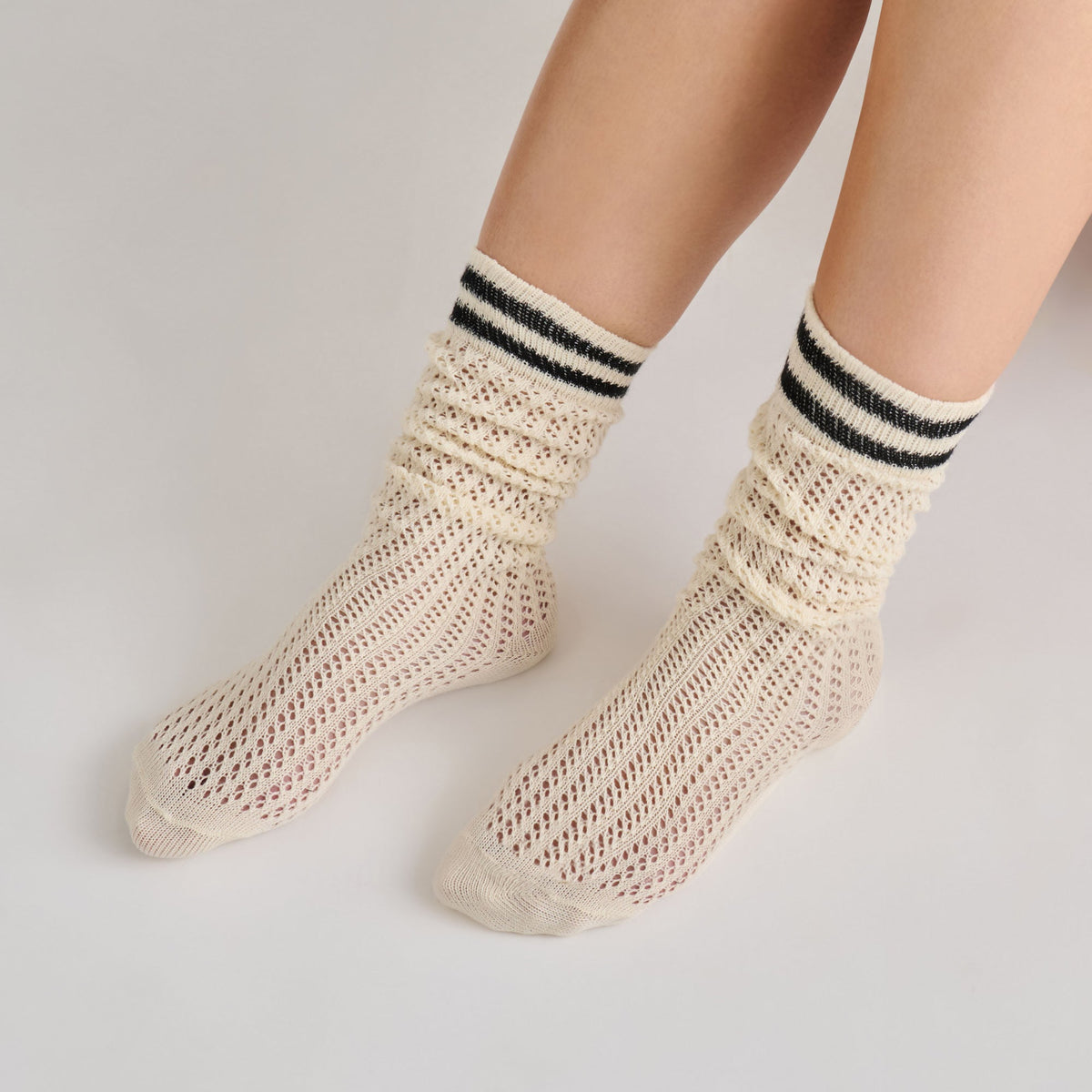 Pointelle Striped Black White Knee High Sock | Dolce Vita Signature