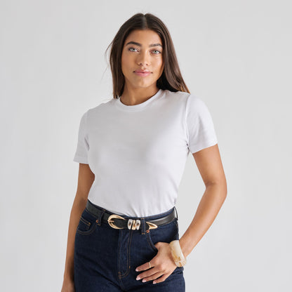 Mixed Metal Black Buckle Belt | Dolce Vita Discount