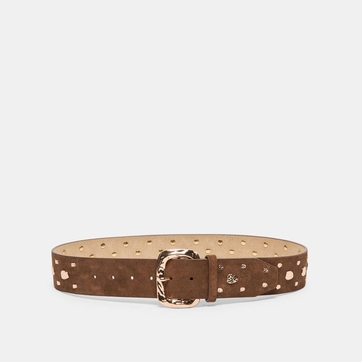 Rectangle Buckle Brown Suede Gold Studded Belt | Dolce Vita Sale