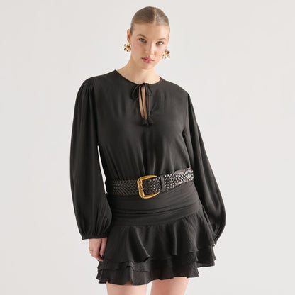Western Espresso Woven Leather Belt with Silver Buckle | Dolce Vita Hot Sale