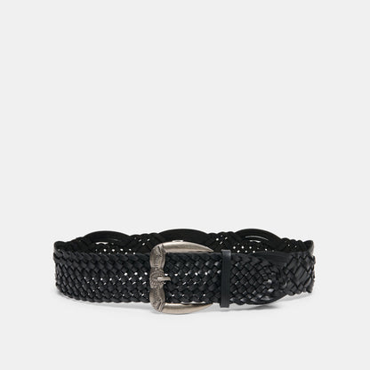 Western Black Woven Leather Belt with Silver Buckle | Dolce Vita Everyday