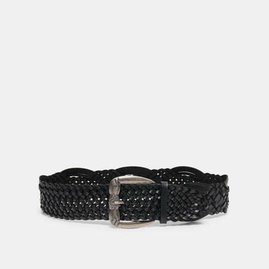 Western Black Woven Leather Belt with Silver Buckle | Dolce Vita Everyday