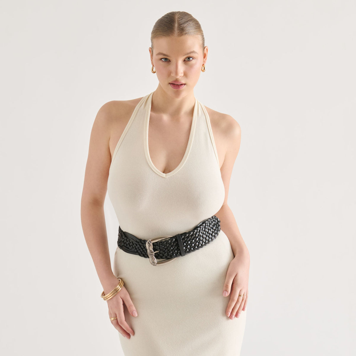 Western Black Woven Leather Belt with Silver Buckle | Dolce Vita Everyday