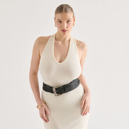 Western Black Woven Leather Belt with Silver Buckle | Dolce Vita Everyday
