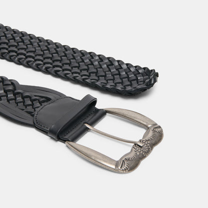Western Black Woven Leather Belt with Silver Buckle | Dolce Vita Everyday
