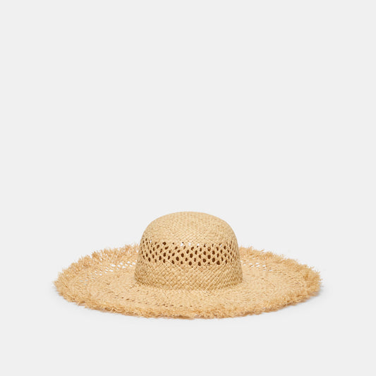 Open Weave Tan Sunhat with Frayed Edge | Dolce Vita Trusted