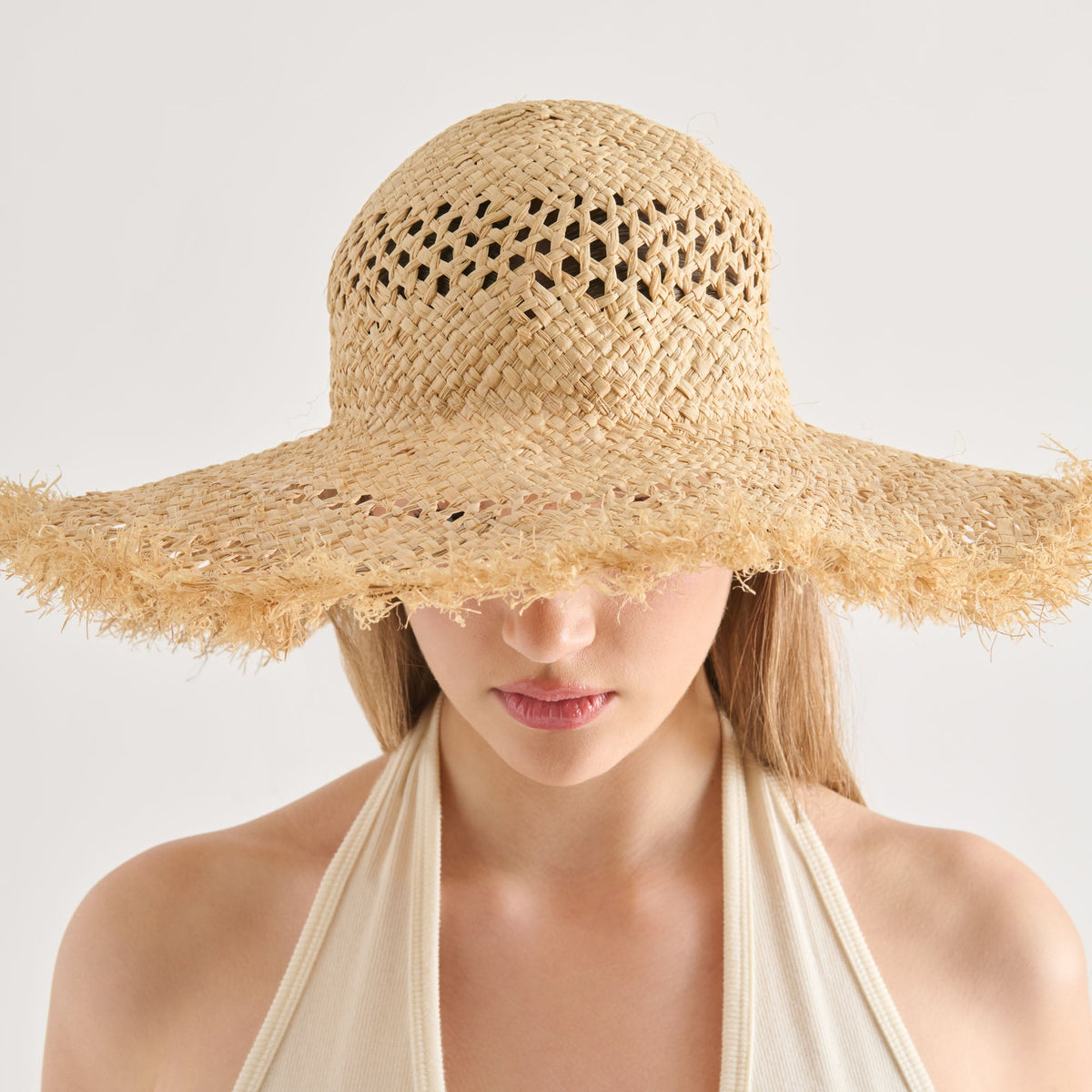 Open Weave Tan Sunhat with Frayed Edge | Dolce Vita Trusted