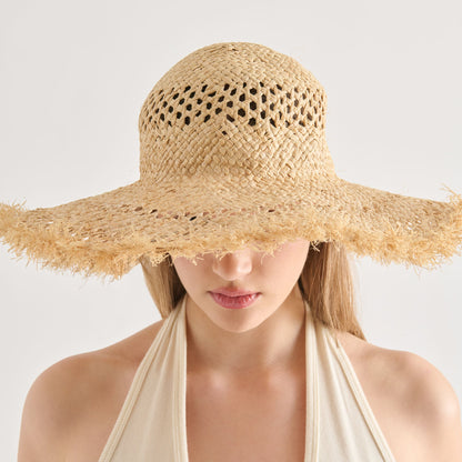 Open Weave Tan Sunhat with Frayed Edge | Dolce Vita Trusted