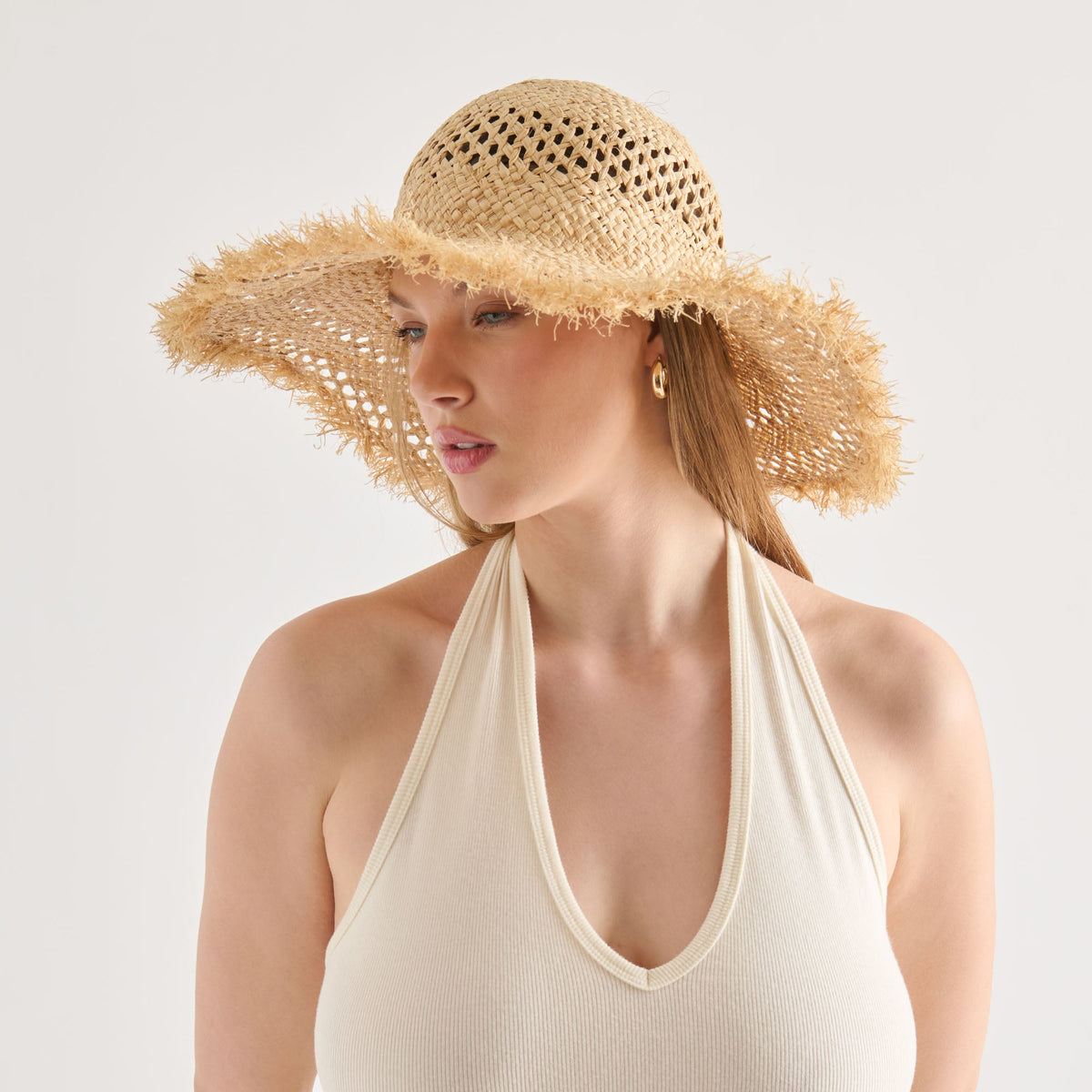 Open Weave Tan Sunhat with Frayed Edge | Dolce Vita Trusted