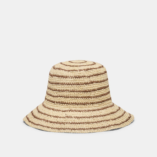 Striped Brown Natural Straw Cloche | Dolce Vita Classic