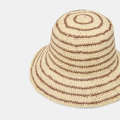 Striped Brown Natural Straw Cloche | Dolce Vita Classic