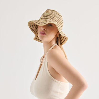 Striped Brown Natural Straw Cloche | Dolce Vita Classic