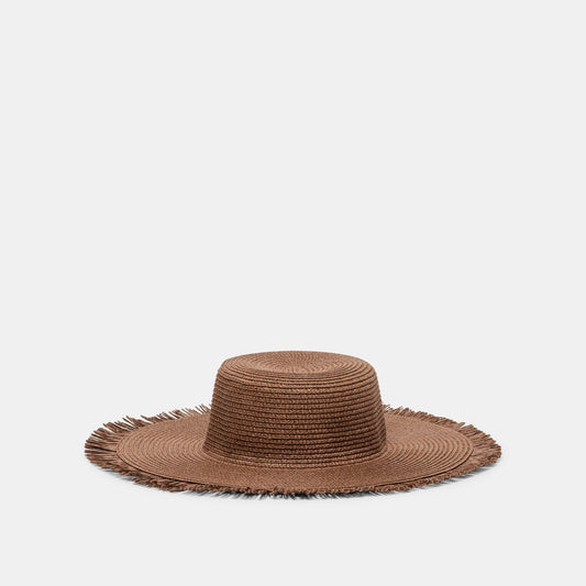 Floppy Dark Brown Sunhat with Ribbon and Frayed Edge | Dolce Vita Essential