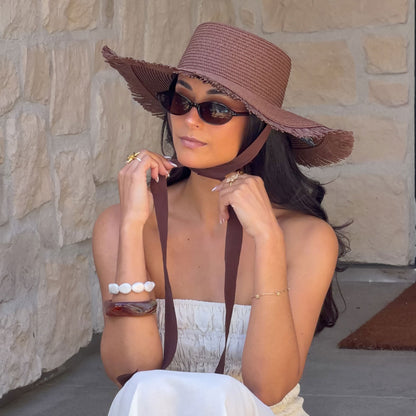 Floppy Dark Brown Sunhat with Ribbon and Frayed Edge | Dolce Vita Essential
