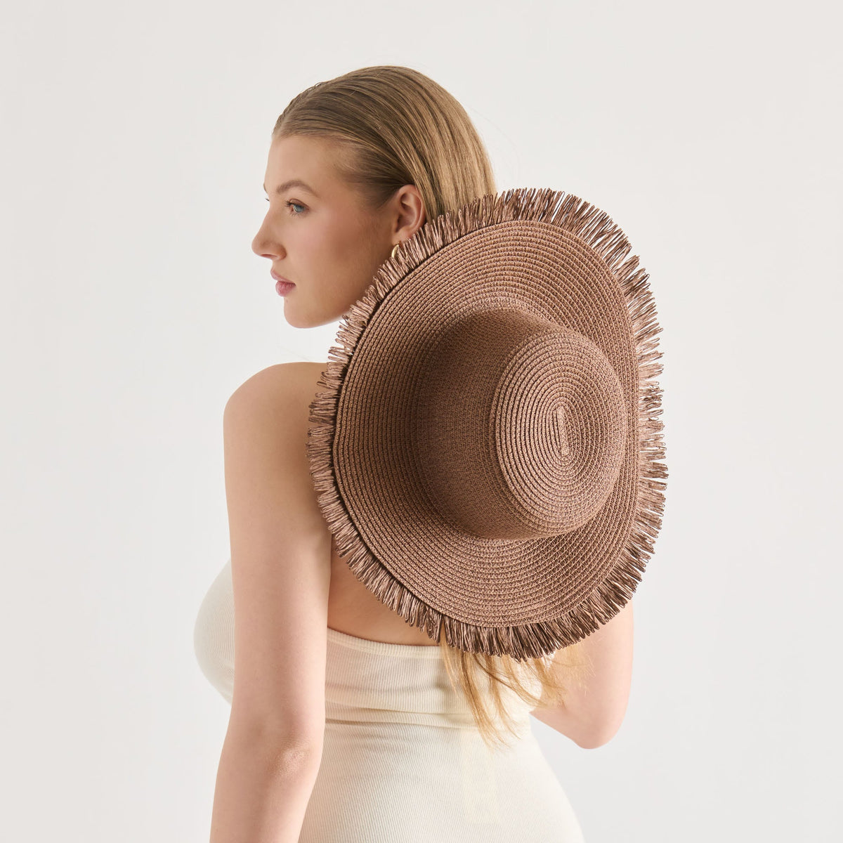 Floppy Dark Brown Sunhat with Ribbon and Frayed Edge | Dolce Vita Essential