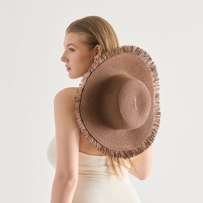 Floppy Dark Brown Sunhat with Ribbon and Frayed Edge | Dolce Vita Essential