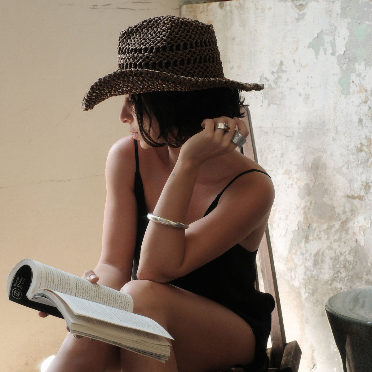 Thick Weave Dark Brown Cowboy Hat with Strap | Dolce Vita Sale