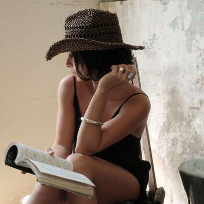 Thick Weave Dark Brown Cowboy Hat with Strap | Dolce Vita Sale