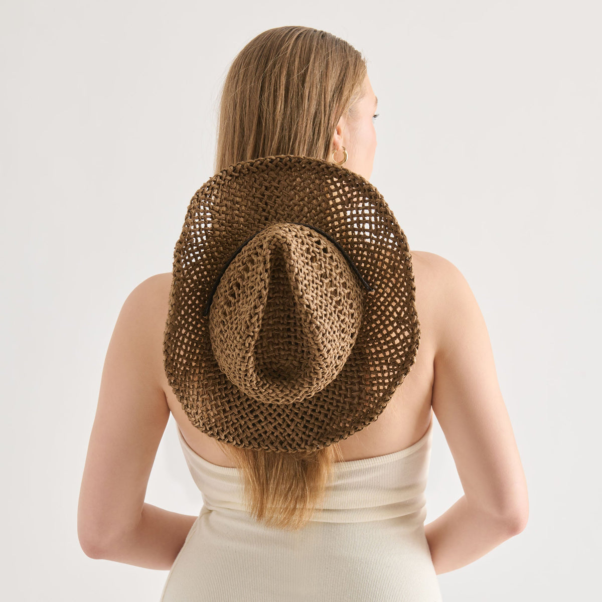 Thick Weave Dark Brown Cowboy Hat with Strap | Dolce Vita Sale