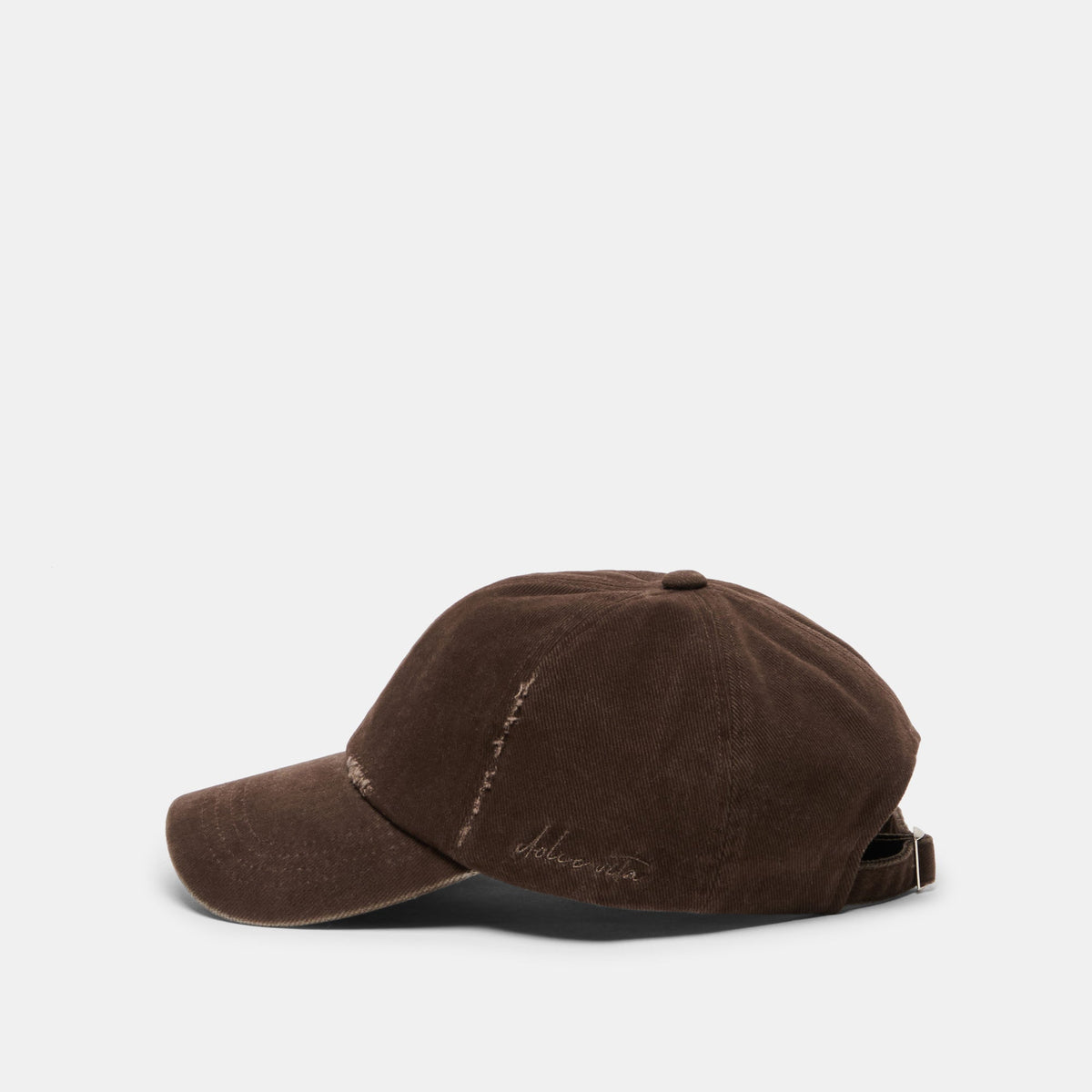 Distressed Dark Brown Baseball Cap with Embroidery | Dolce Vita Signature