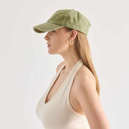 Distressed Olive Baseball Cap with Embroidery | Dolce Vita New